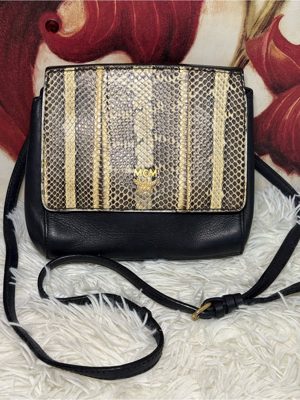 Mcm Authentic Python Embossed Crossbody Bag